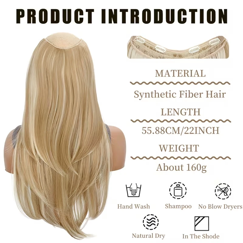 Extensión de cabello sintética de 22 pulgadas en V, capas largas y lisas, invisible, aumenta volumen, estilo perezoso de moda 2