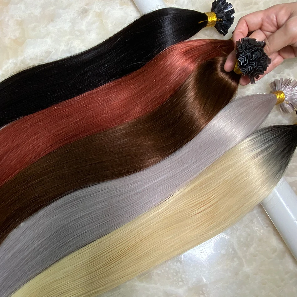 V Dica Extensões de cabelo Queratina Extensões de cabelo Ash Blonde com Bleach Blonde Fusion Extensão do cabelo V Dica Cabelo HumanHuman 50 Gram