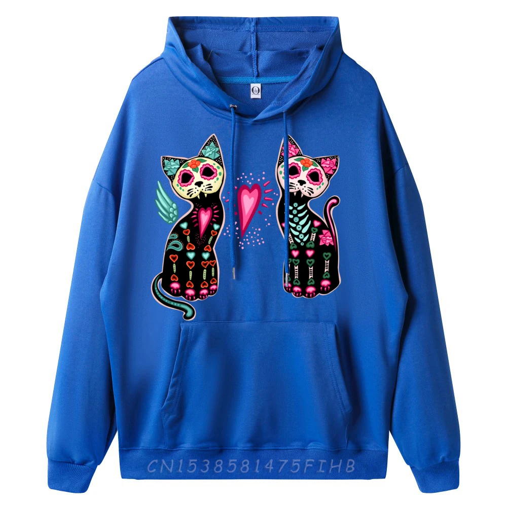 Day of the Dead Cats Cat Lovers Dia De Los Muertos Streetwear Men Youth Tshirts Men Pullover New Years Eve