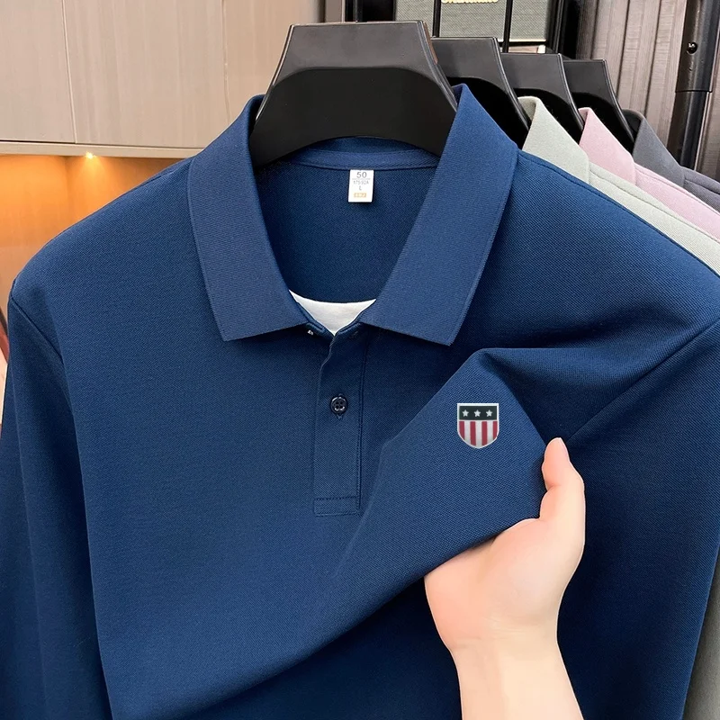 Luxury Autumn Men's Lapel Fake Two‑Piece Polo Shirt Original Solid Color Long Sleeved T-Shirt Business Versatile Men's Clothing