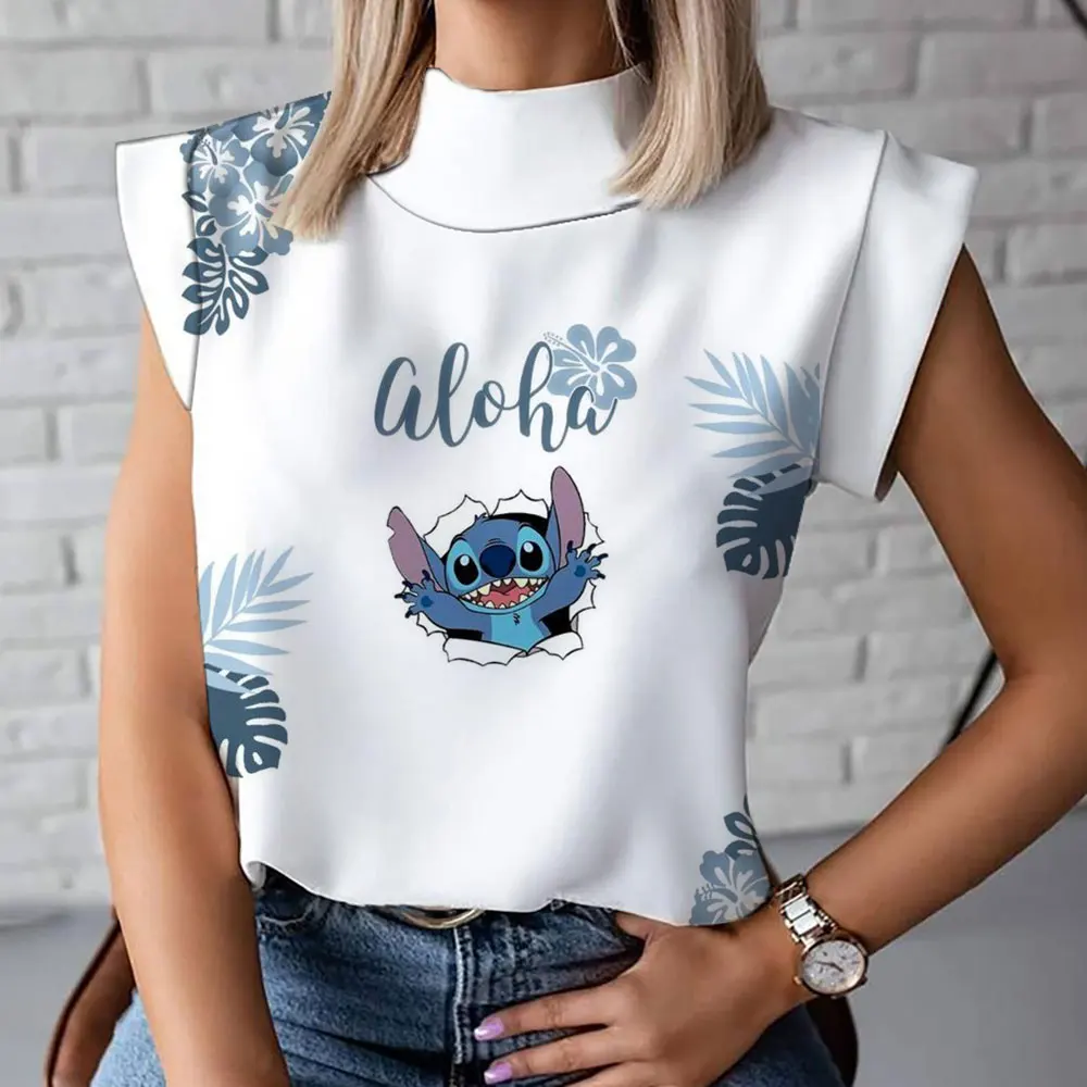 T-shirt da donna estiva con collo alto da donna a maniche corte casual alla moda e confortevole