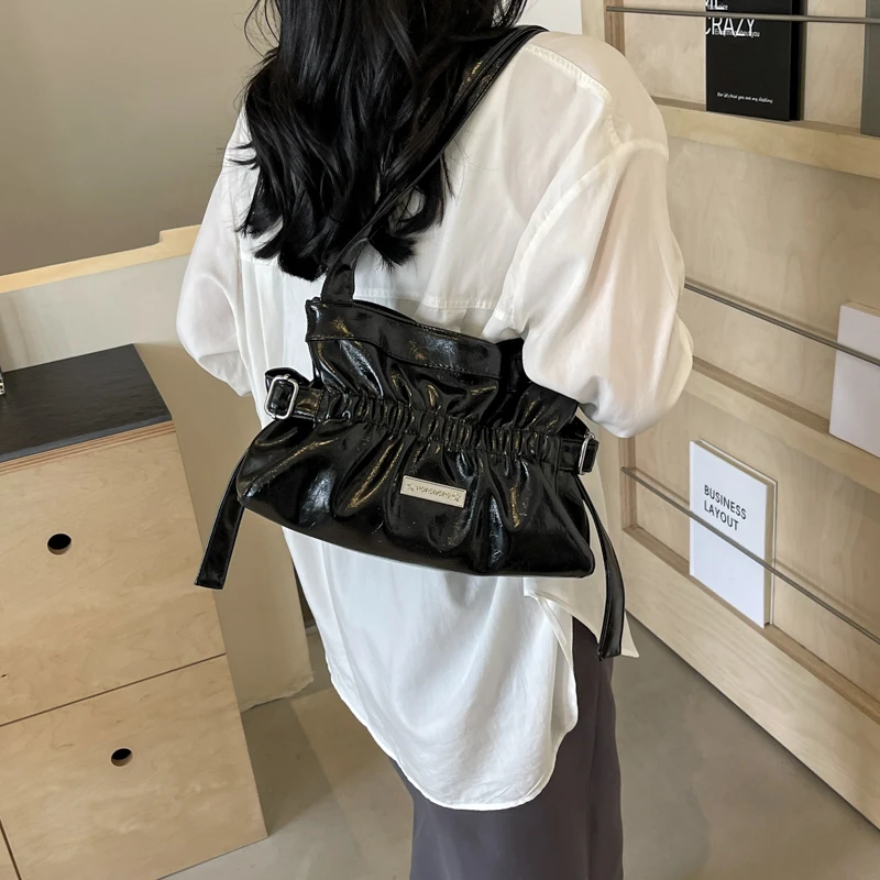 Fold Design Small PU Leather Shoulder Bags For Women 2024 Korean Fashion Designer Underarm Bag Females Handbags And Purses