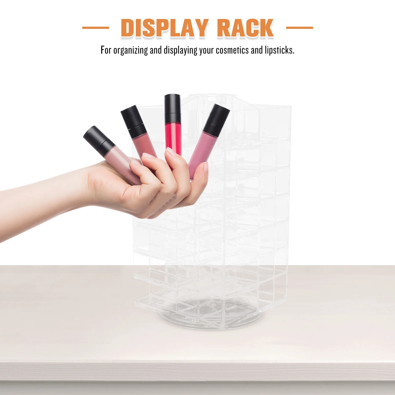 

Clear Acrylic Lip Gloss Organizer 53 Compartments Rotating Makeup Storage Box Vanity Table Holder Lipstick Holder