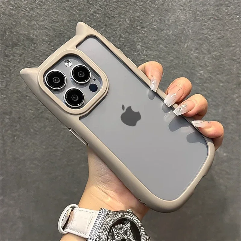 

Cat Ears Clear Acrylic Case for iPhone 15 14 13 12 Pro Max 11 Hard Back Cover Soft Bumper Shockproof
