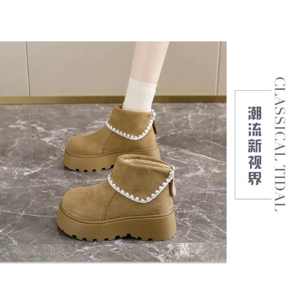 Winter Chunky Platform Heels Women Ankle Boots Keep Warm Height Increase Short Booties Shoes Zapatos Mujer