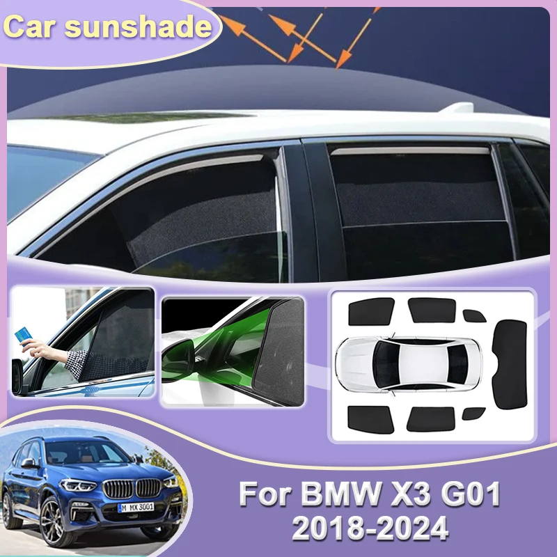 

Car Mesh Coverage Sunshades For BMW X3 G01 Accessories 2018-2024 Sunscreen Window Sunshade Magnetic Sun Visors Protection Tools