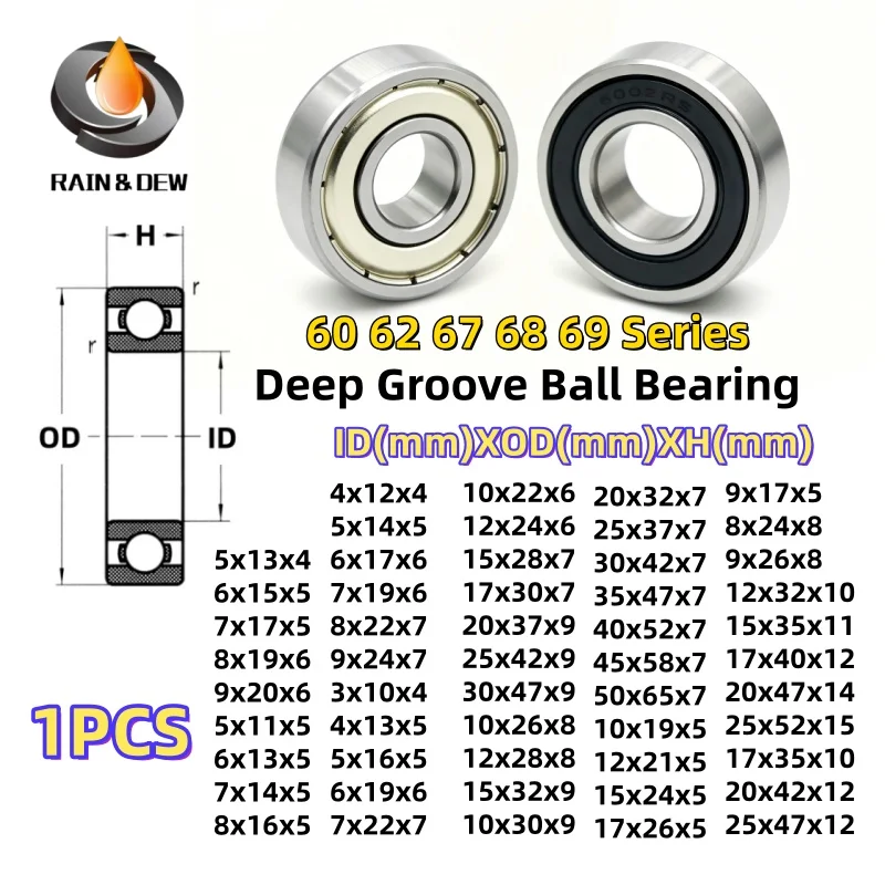 1Pcs 60 62 67 68 69 Series Deep Groove Ball Bearing RS/ZZ Bore 3mm~50mm Outer Diameter 5mm 6mm 7mm 8mm 9mm 10mm 11mm 12mm 13mm