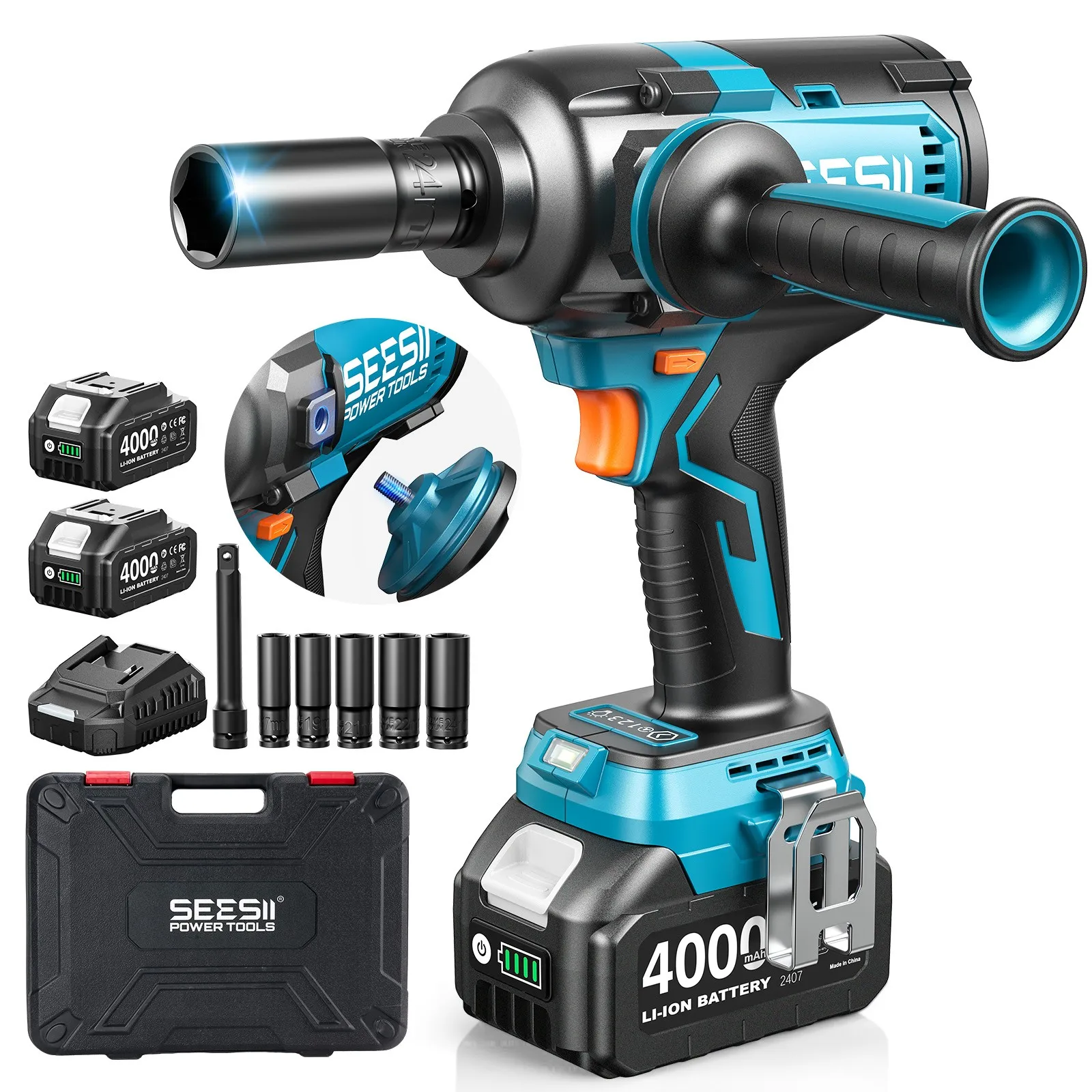 Seesii 1200Nm & 1600Nm Cordless Impact Wrench with Handle 1/2