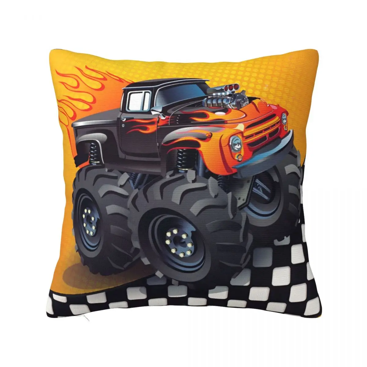 Monster Truck Digger Grave Jam Motor Pillowcase Printed Cushion Cover Decorative Throw Pillow Case Cover Home Zippered 40*40cm