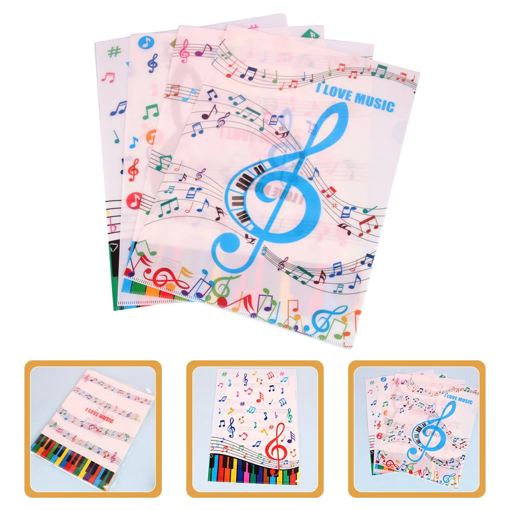 

12Pcs L-Shaped Two-Page File Folder Piano Note Pattern PVC Document Holder A4 Paper Organizer Double Side Sheet Protector