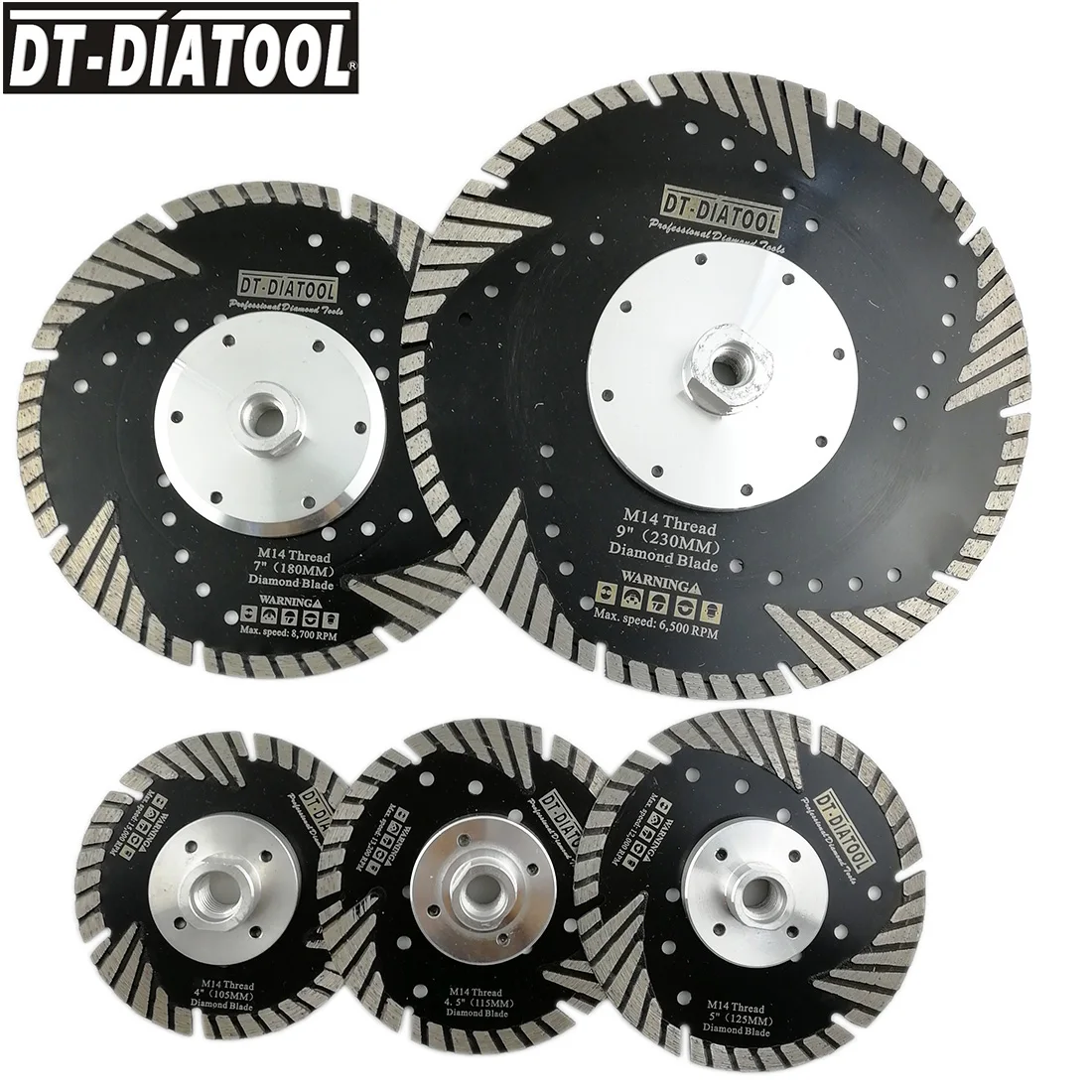 DT-DIATOOL 1pc Diamond Cutting Disc With Slant Protection Teeth M14 Or 5/8-11 Thread Saw Blade For Stone Granite Marbel Concrete