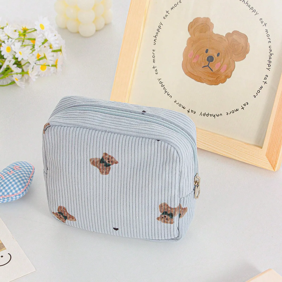Cute Teddy Bear Design Small Square Bag Corduroy Storage Bag Makeup Bag Cute Sanitary Napkins Storage Bag Soft Fabric Storage Bag Travel Portable Storage Bag Girl Menstrual Pad Storage Bag Lipstick Storage Bag Bag sb260707102085266838893