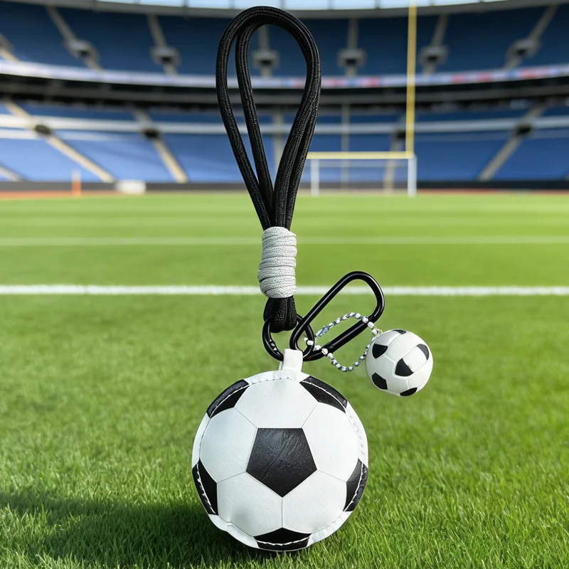 

New Cartoon Soccer Leather Keychain PU Leather With Carabiner Sports Ball Keychain Sports Ornament Bags Charms Wear-resistant