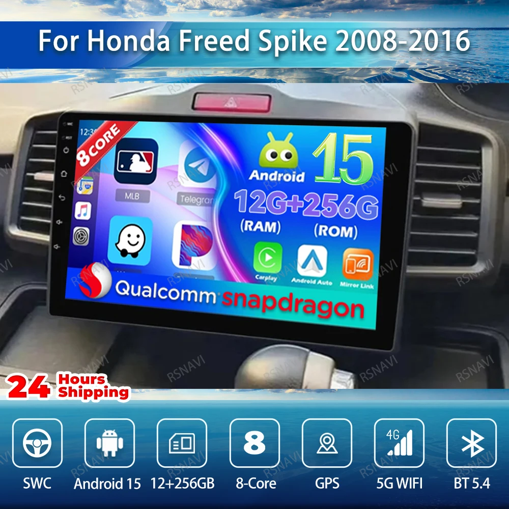Car Radio Android 15 For Honda Freed Spike 2008-2016 360 Camera WIFI+ 4G LTE Carplay 9/10 Inch Stereo Snapdragon Multimedia DSP