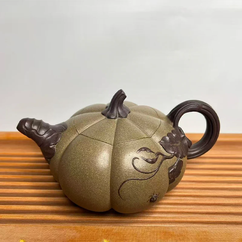 

Dawei purple clay Handmade Yixing Chinese handmade purple clay teapot in pumpkin shape green purple 470ml