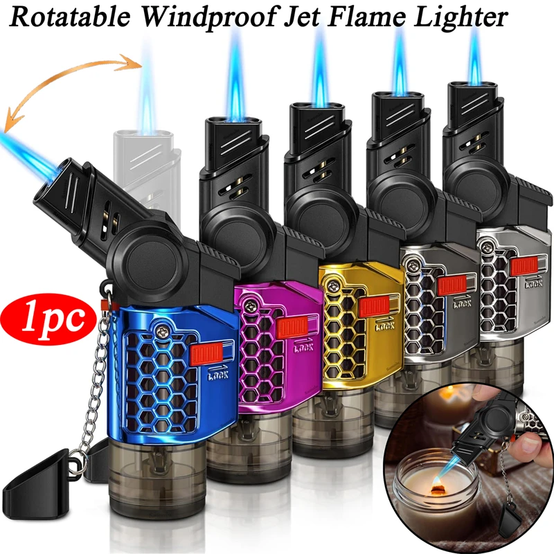 

Adjustable Rotating Head Perspective Chamber Direct Injection Small Welding Gun Inflatable Lighter Windproof Safety Lock Lighter
