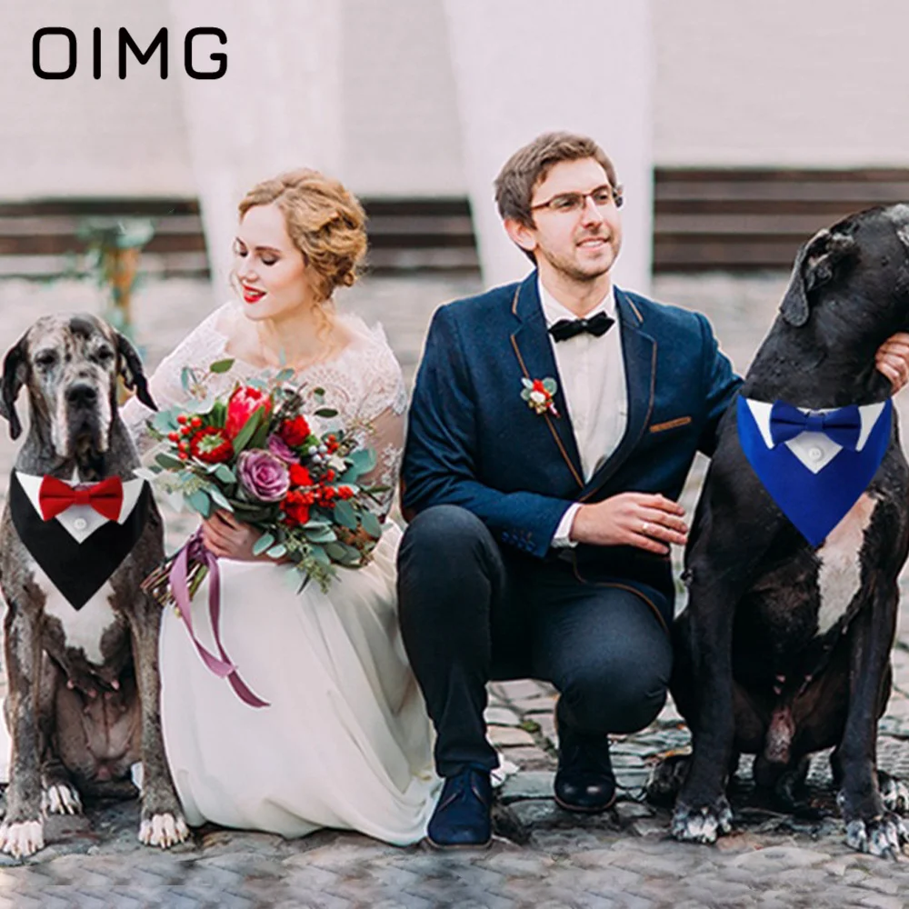 

OIMG British Style Wedding Suit Medium to Large Dogs Collar Pet Saliva Towel Golden Retriever Shiba Inu Teddy Dog Triangle Scarf