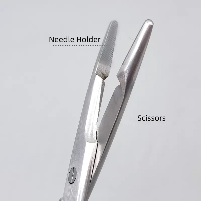 12.5cm 14cm Dental Multifunctional Needle Holder with Scissors Stainless Steel Suture Scissors Golden Handle Clamp Needle Holder