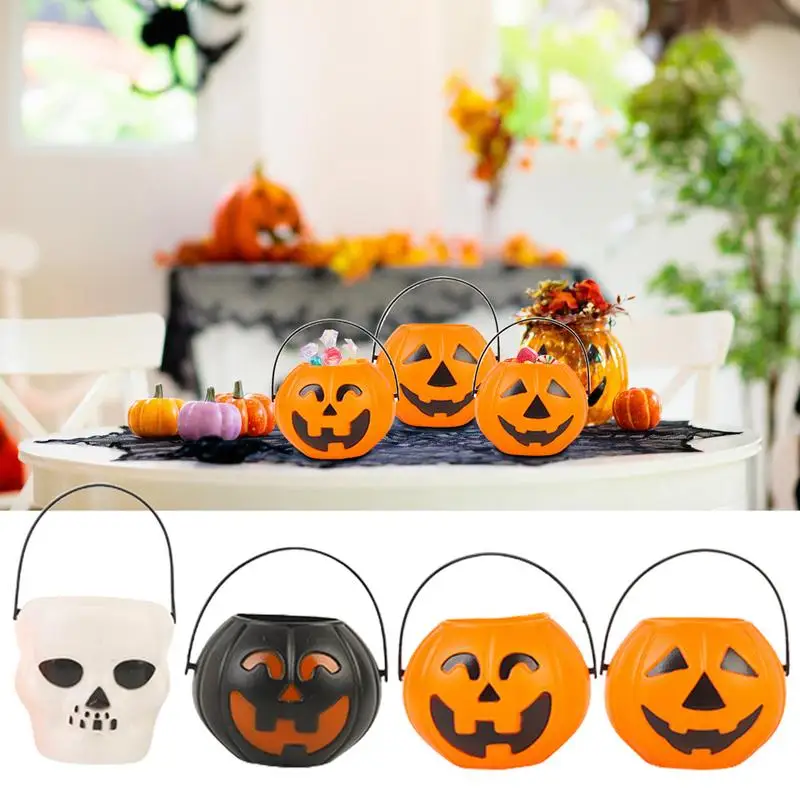 Halloween Smilin Pumpkin Bucket Pumpkin Bucket 6PC Halloween Pumpkin Candy Bucket With Handle Portable Multipurpose Candy Holder