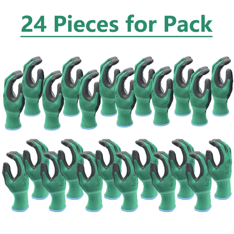 24Pieces/12 Pairs High Quality Safety Mechanic Protective Work Gloves Women Garden or Men Security Rubber Glove NMSafety Brand.
