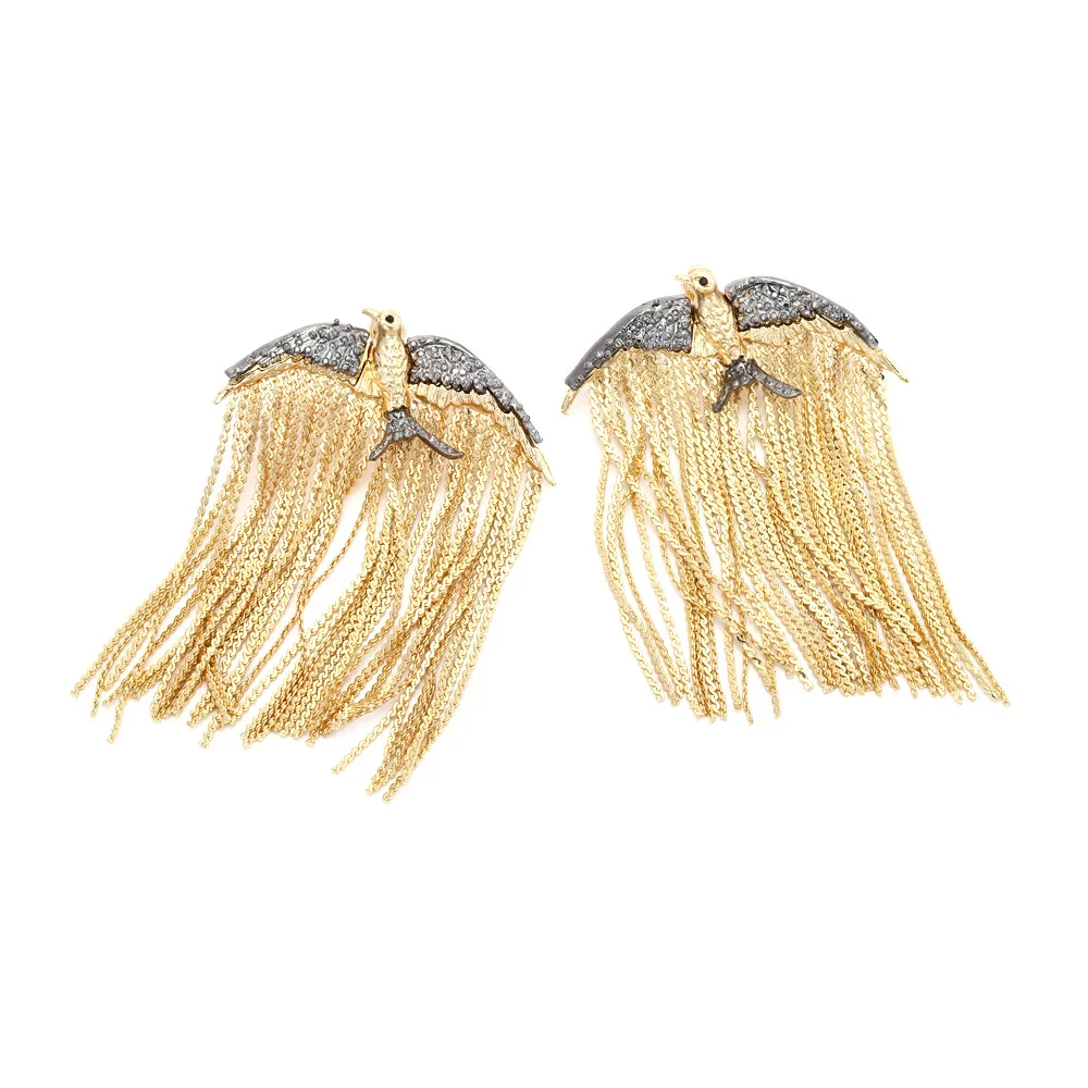 Zvoijio Luxury Golden Bird Tassel Earrings for Woman Party Jewelry Gift Wholesale