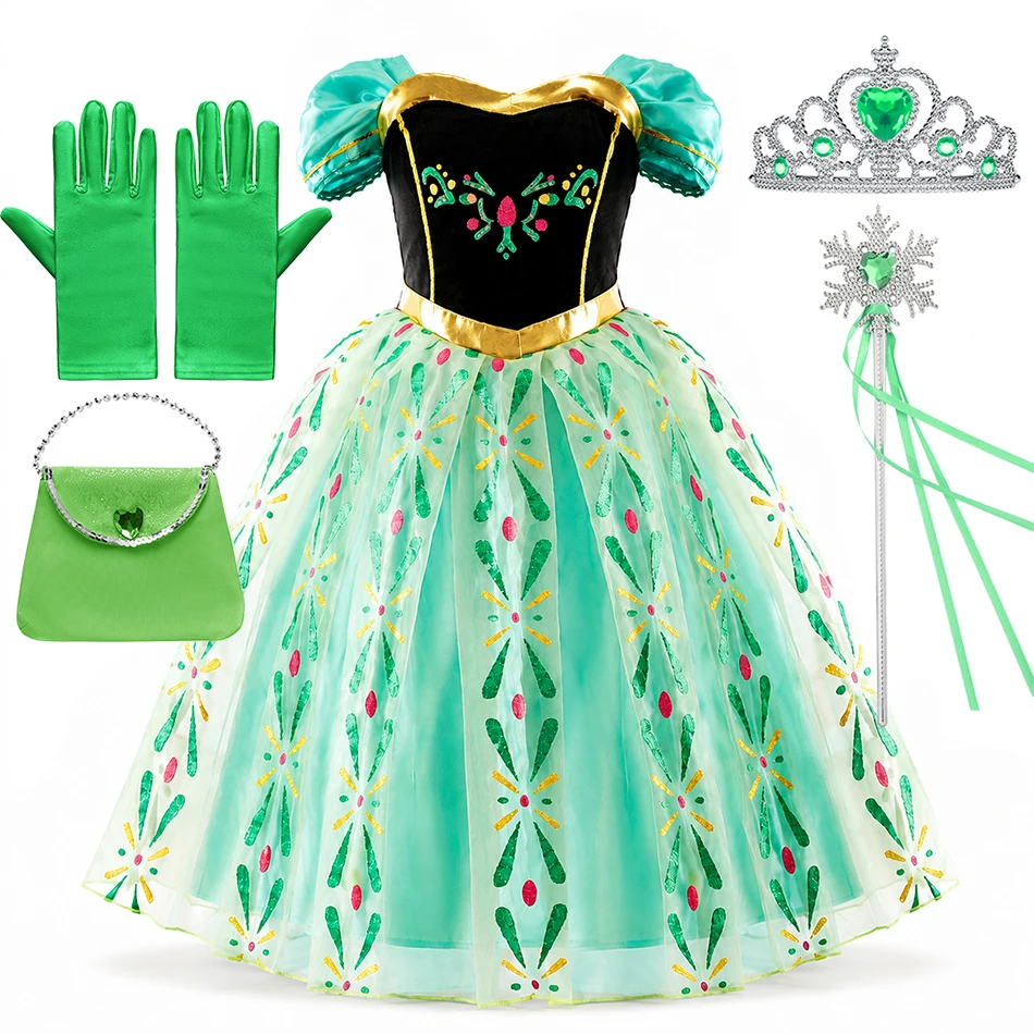 Girls Princess Dress Up Kids Fairy Tale Cosplay Costume with Wand Gloves Bag Set for Birthday Halloween Carnival World Book Day