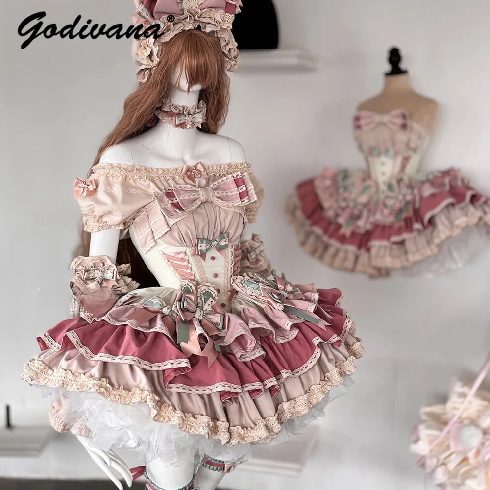 Sweet Cute Girls Lolita Clothing Accessories Set Princess Ribbon Lace Bow Headband Choker Necklace Bracelet and Leg Ring