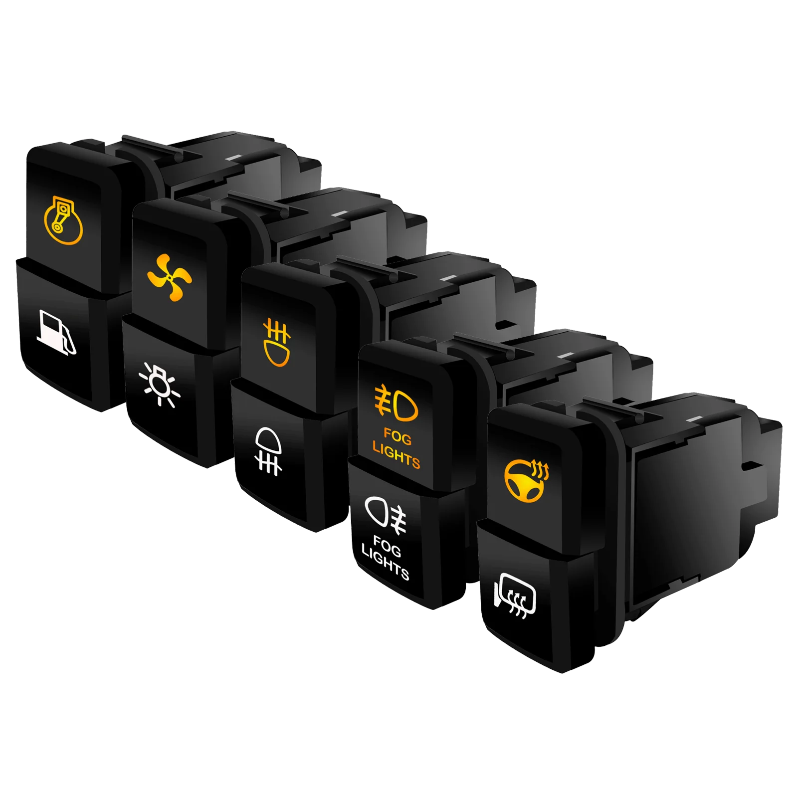 

Dual Amber LED Push-Button Switch with White Backlight | Plug and Play Wiring Harness for Toyota Tundra/4Runner/Land Cruiser