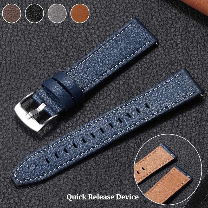 20mm Universal Straps Genuine Leather Watchband for Huawei Watch Quick Release Bracelets Cowhide Calfskin Sport Wristband Belt