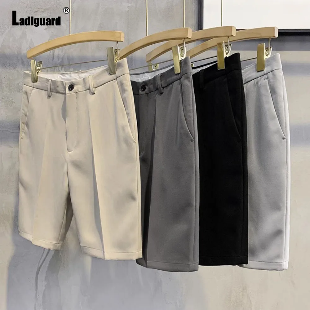 Plus Size Men Elegant Formal Party Suits Shorts White Khaki Comfy Basic Shorts Business Mens Stand Pocket Knee-Length Suit Pants