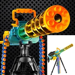 Tactical Electric Gatling Toy Gun Kids Softball Fire In Bursts Machine Gun With Automatic and Manual Mode Auto Feeding Belt