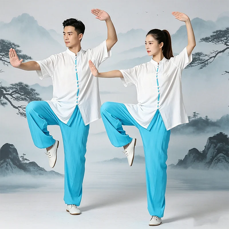 Women's & Men's Summer 2023 Jacquard Tai Chi Set - Flowy Midi-Length Martial Arts Uniform with Contrast Color Design