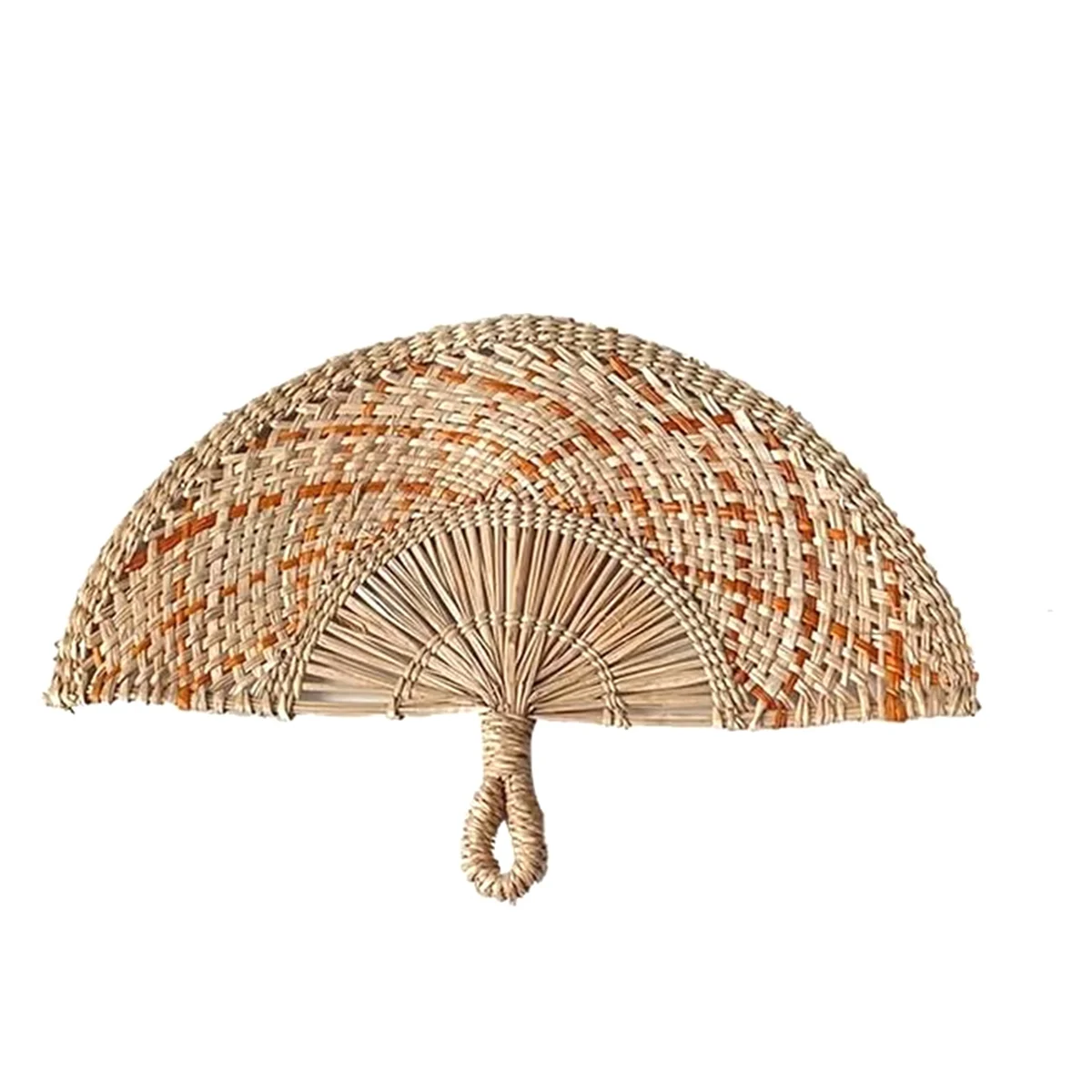 Hand Woven Seagrass Hanging Fan with Wrapped Handle Boho Style Unique Wall Hanging Design Handmade Fan for Living Room