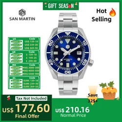 San Martin Diver MM200 NH35 Men Automatic Mechanical Watches Luxury Sapphire Ceramic Bezel 20Bar BGW-9 Lume Date Window SN0079