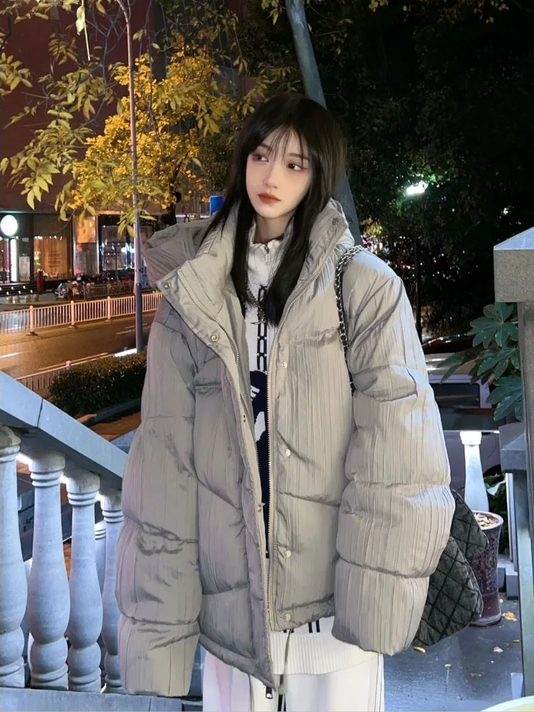 Women Pocket Parkas Winter Solid Vintage Jackets Japanese Zippers Loose Coats New Fashion Casual Y2k Aesthetic Thicken Warm Tops