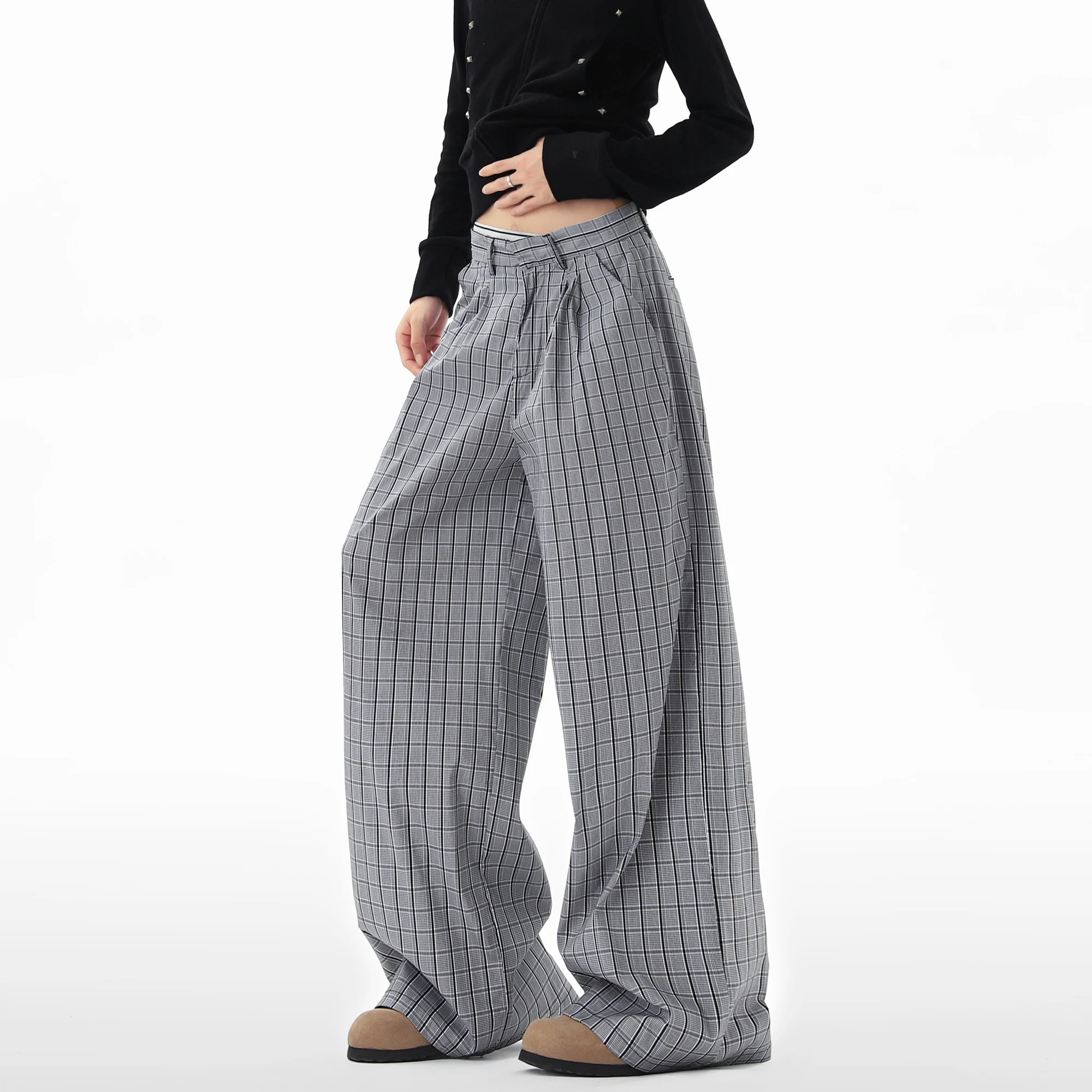 Mens Relaxed Fit Trousers Plaid Design Straight Leg Casual Pants Soft Wrinkle Resistant Fabric Youth Fashion Comfort Wear