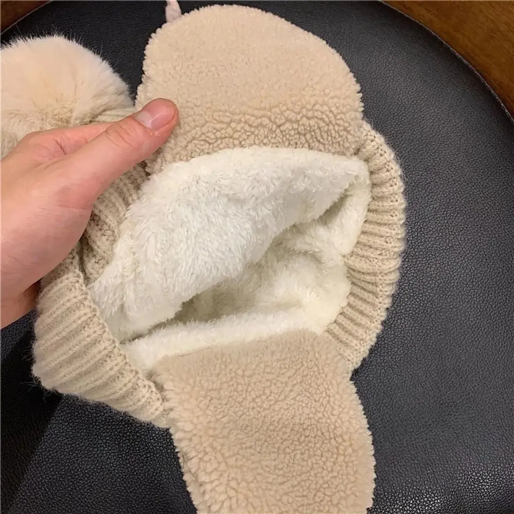 

Thick Children Knitted Hat Cartoon Warm Pompom Beanie with Earflap Ear Protection Cute Wool Cap Outdoor