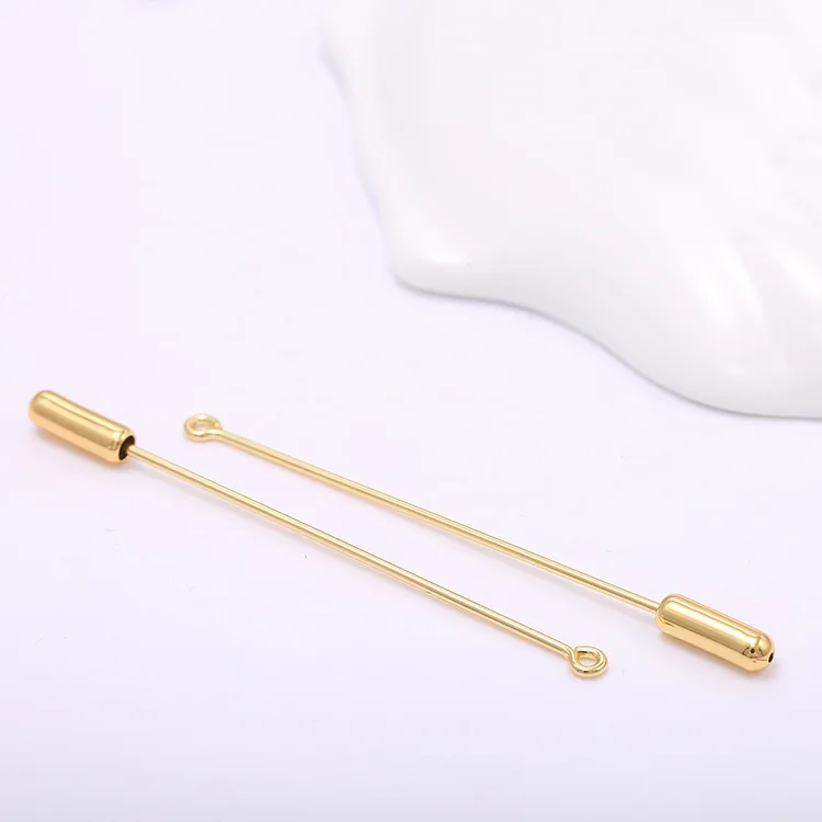 14K Gold Color Plated 65mm Safety Pins Stopper Loop Brooch Base for DIY Brooch Jewelry Making Supplies