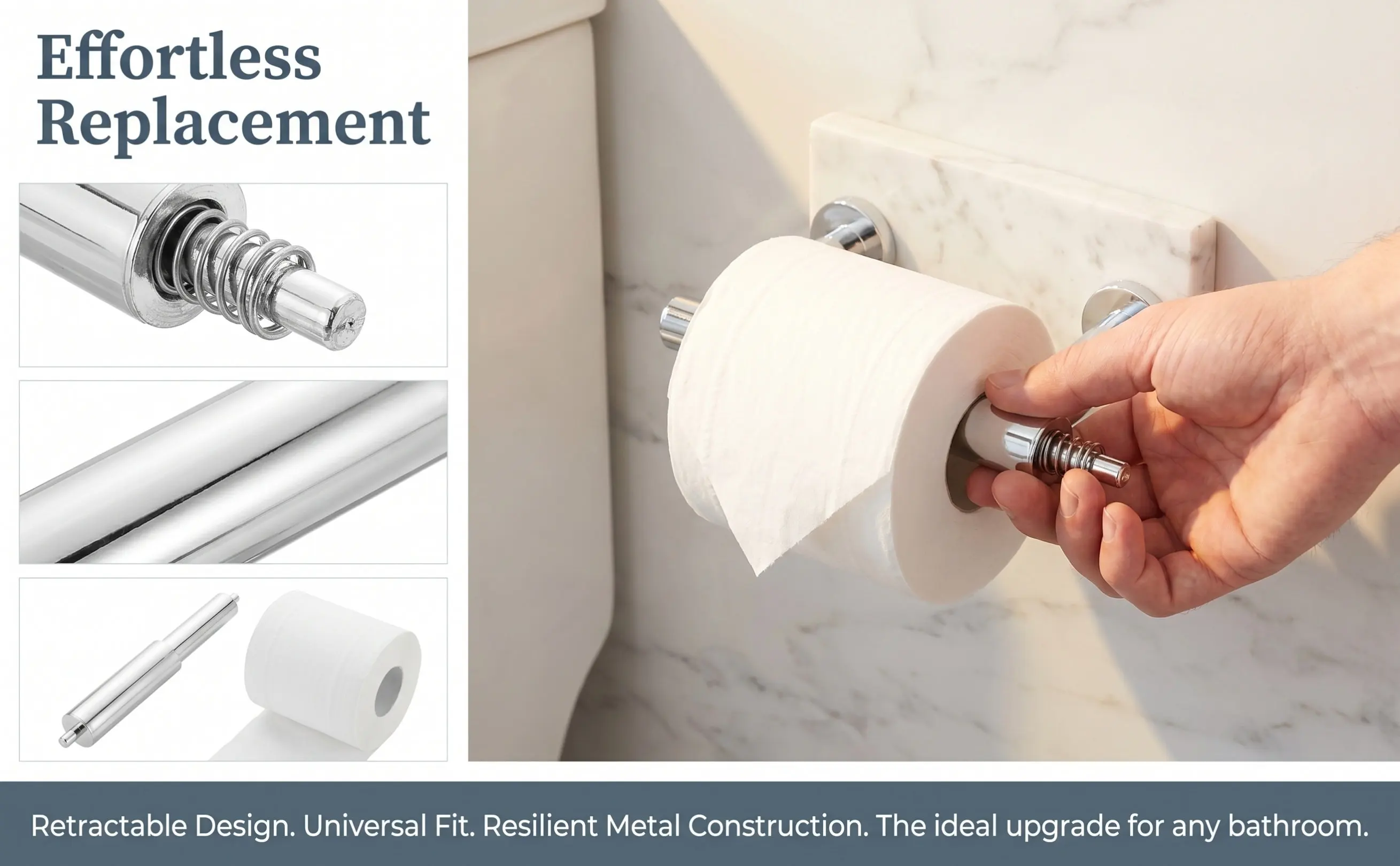2Pcs Sturdy Plastic Toilet Paper Rod Replacement Roller Spindle for Tissue Box Easy Install Retractable Design Home Hotel Use