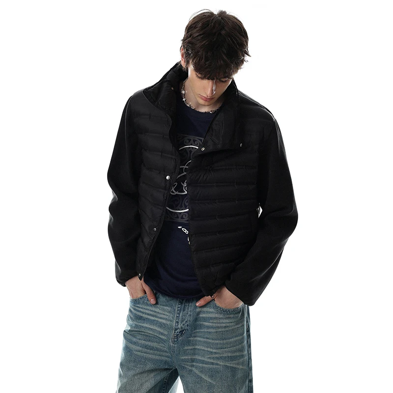 LUZHEN 2026 New Trendy Original Cross Stand Neck Splicing Sleeve Padded Coat Men's Stylish Solid Color Warm Casual Parka JY9252