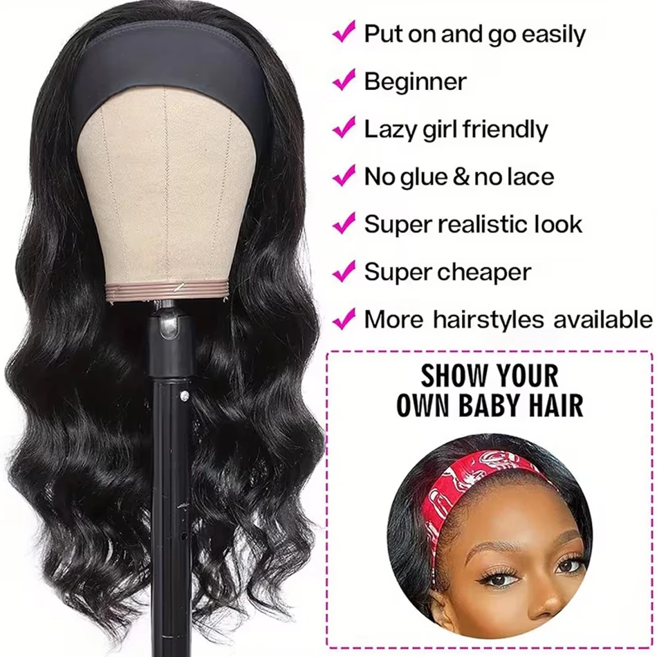 Headband Wig Human Hair Wigs Body Wave Headband Wig Glueless Human Hair Wig None Lace Front Wigs Wear And Go Machine Made Wigs - view 4