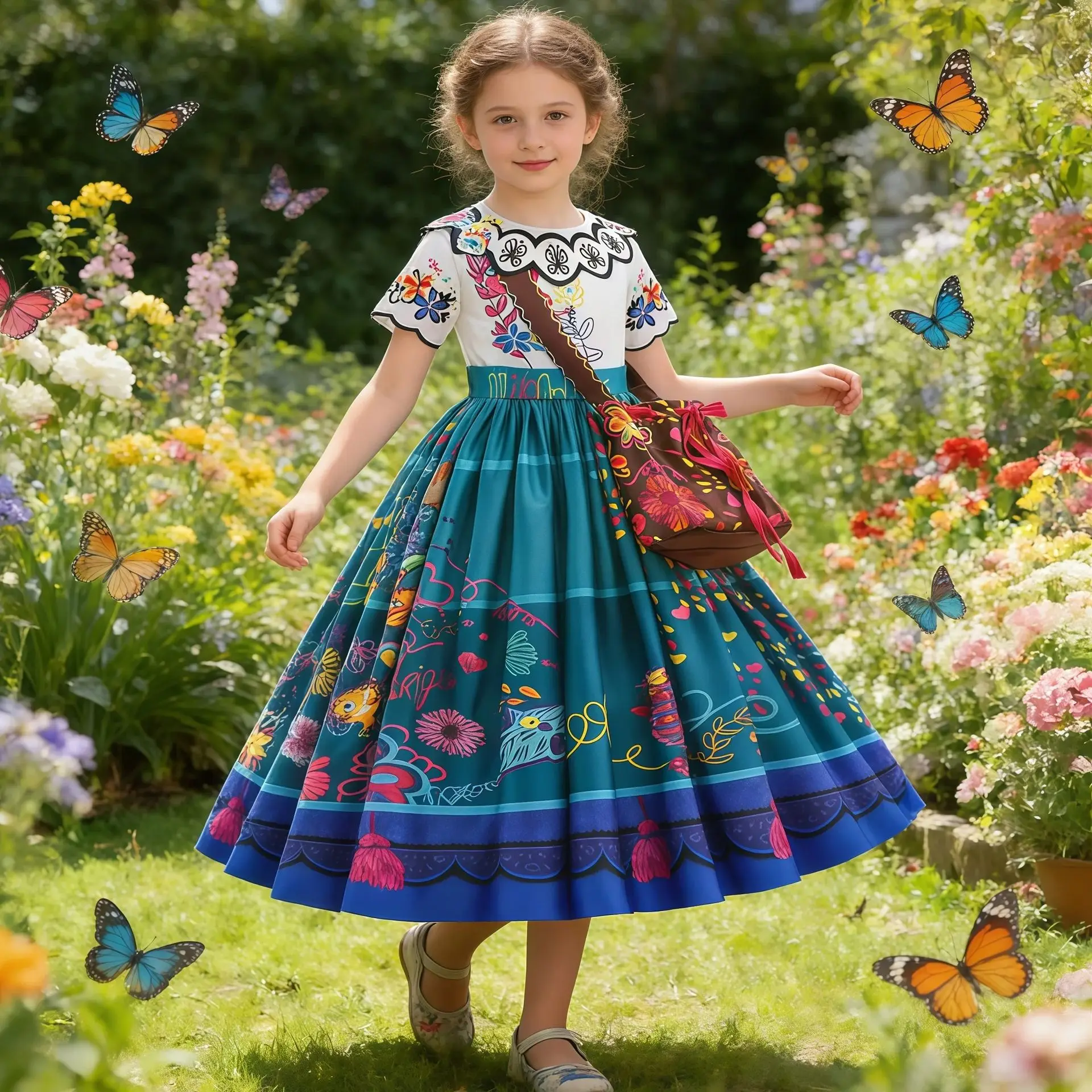Girls Princess Halloween Encanto Costume Children Flared Dress Clothes For Kids Fantasy Carnival Cosplay Birthday Party Vestidos