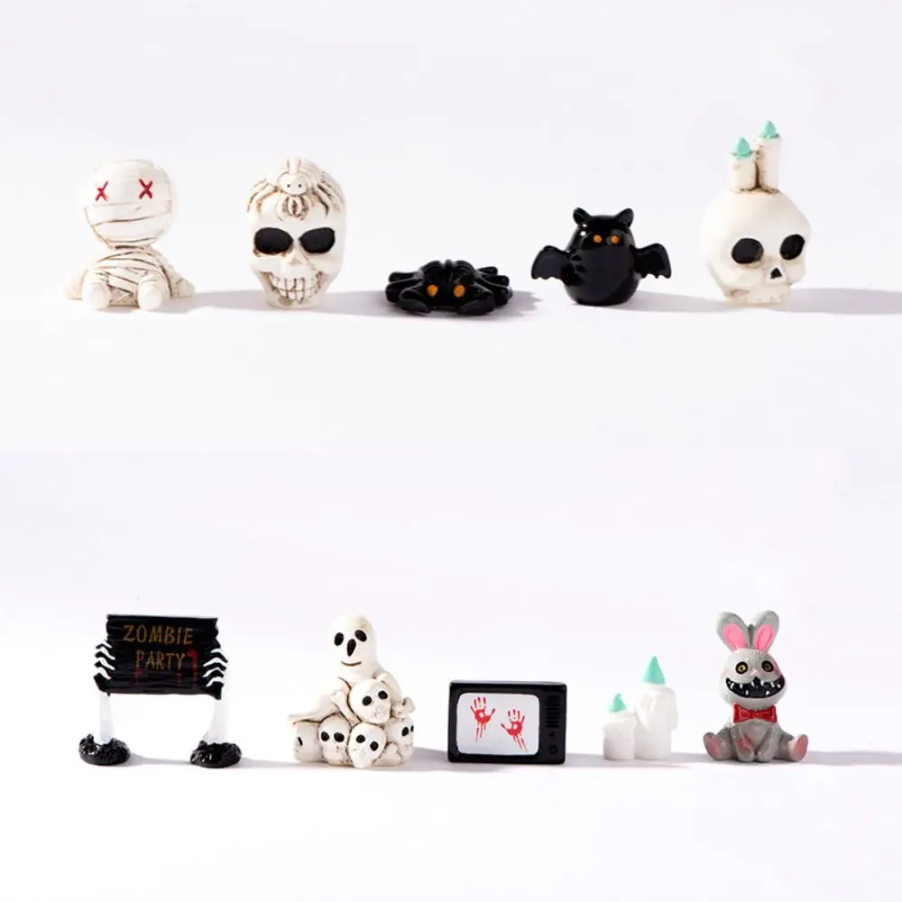 Mini Halloween Miniature Figurine Spider Bat Halloween Cartoon Scary Rabbit Statue Resin Candle Skull Desktop Knick-knack