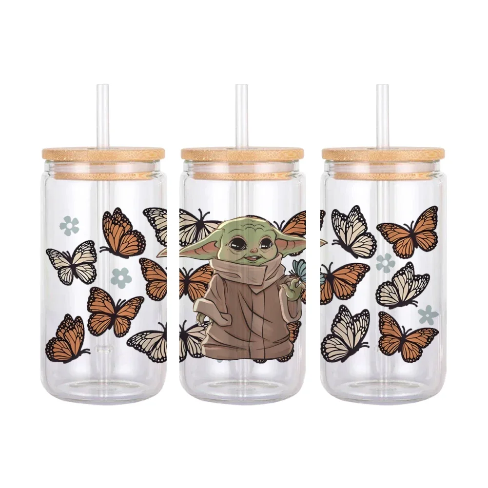 Baby Yoda Designs Disney Cartoon Pattern UV DTF Transfer Sticker Waterproof Transfers Decals For 16oz Glass Cup Wrap Stickers