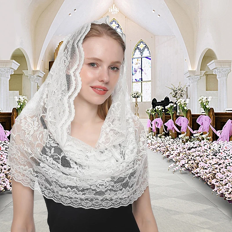 2023 NEW Lace Flower Scarf Round Bandana Church Shawl with Fringes Embroidered Floral Scarves Muslim Head Wraps Wedding Shawls