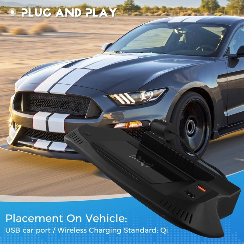 15W Qi Car Wireless Charger Quick For Ford Mustang GT 2015 2016-2021 Fast Phone Charging Plate Interior Modification