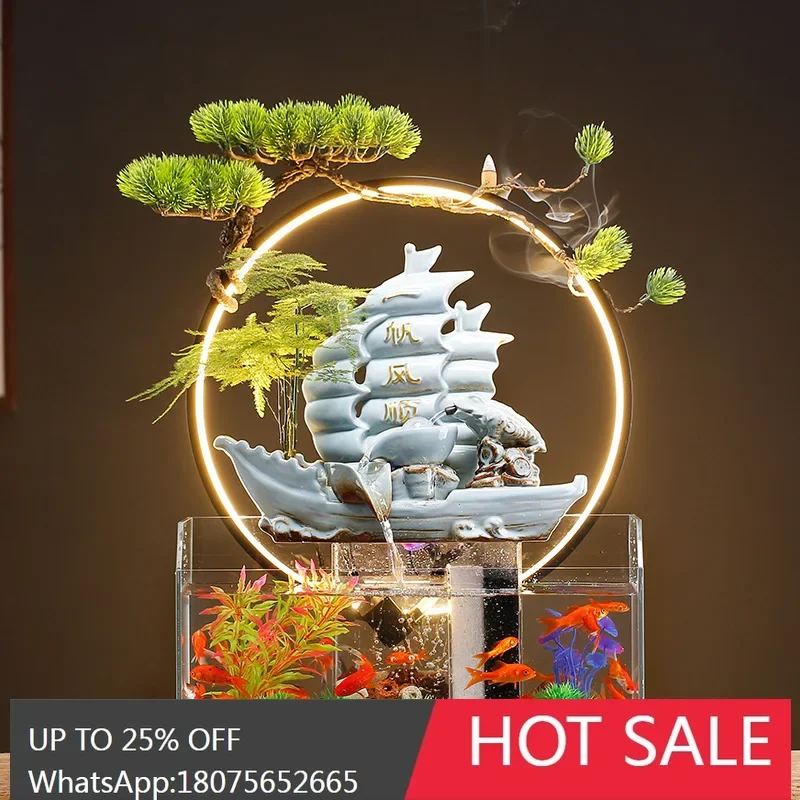 LYY  New Chinese Style Flowing Water Wealth Fish Tank Ornament Creative Opening Wealth-Attracting Gift