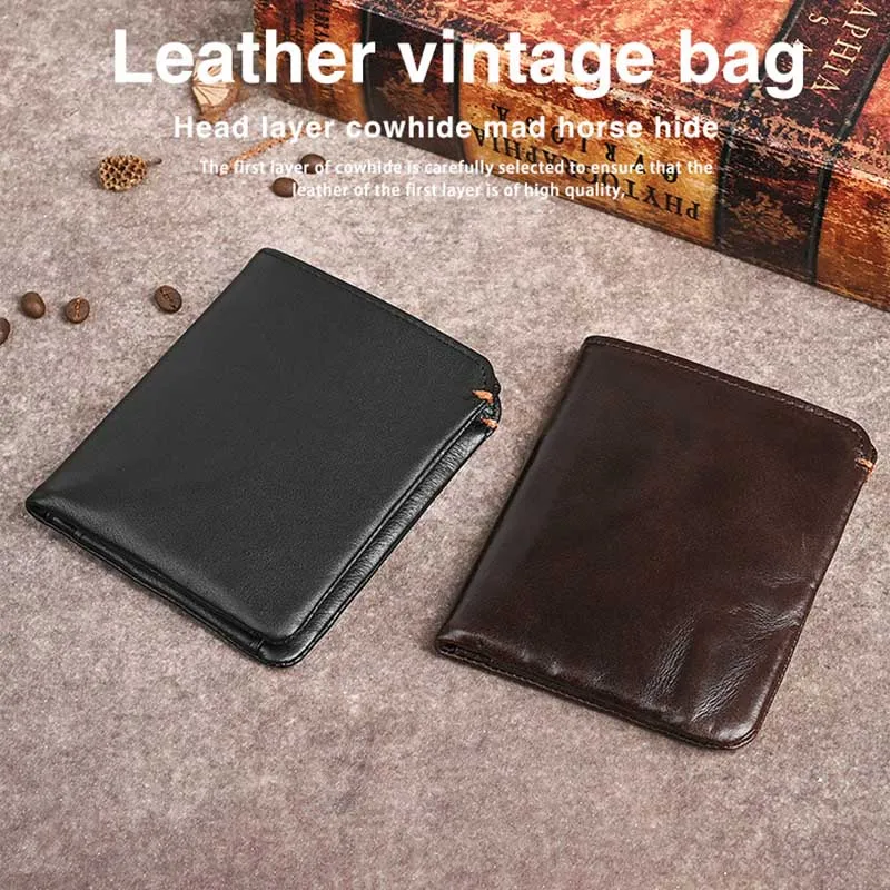2026 New Retro Vintage Simple Design Men Women Portable Coin Card Wallet Leather Foldable Compact Size Casual Style Wallet