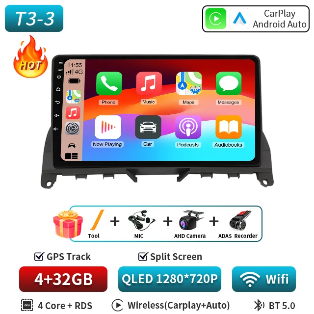 9 "Android 16 Carplay Auto Voor Mercedes Benz C Klasse 3 W204 S204 2006 2007 2008 2009 - 2011 multimedia Stereo Speler GPS WIFI 5G