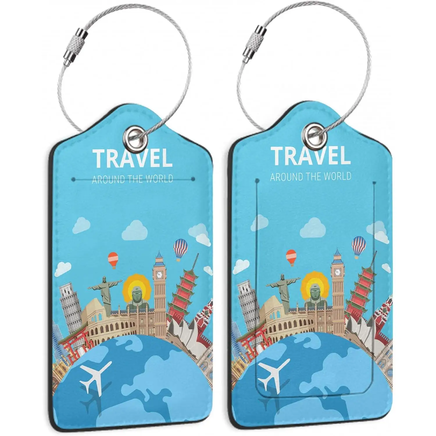 

Путешествие по всему миру, 2-pak, багажная бирка для чемодана, милая уникальная кожаная сумка, бирки, идентификаторы, идентификационная этикетка с обложкой для конфиденциальности
